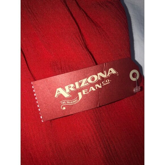 Arizona Jeans Embroidered Top Size M Red Sleeveless Ties Tassels Gauze Boho - Picture 9 of 9